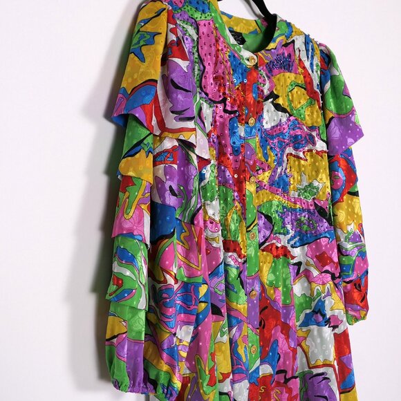 VTG Diane Freis Bold Colorful Abstract Sequin Gold Buttoned Cardigan New NWOT - Picture 4 of 9